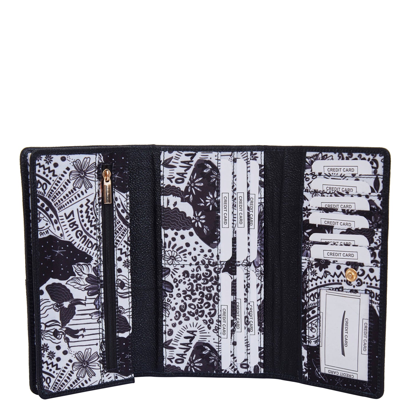 Wholesale Black White Trifold Wallet - Fabric with Leather Trim for women