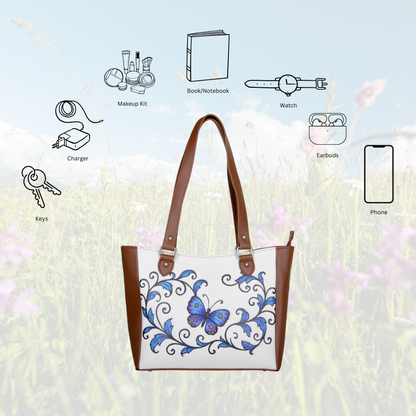 Butterfly Hand Printed Wholesale Vegan Leather Shoulder Tote Bag– Handbag, Top Handle Purse for Women – Ideal for Office, Travel & Everyday Use