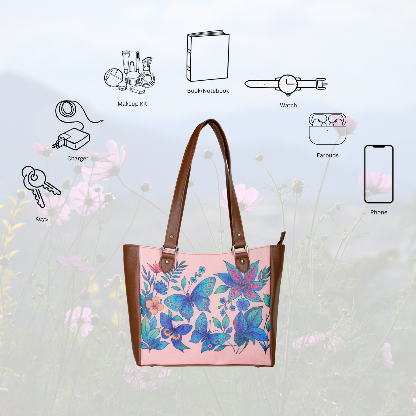 Botanical Hand Printed Wholesale Vegan Leather Shoulder Tote Bag– Handbag, Top Handle Purse for Women – Ideal for Office, Travel & Everyday Use