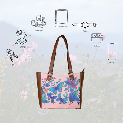 Botanical Hand Printed Wholesale Vegan Leather Shoulder Tote Bag– Handbag, Top Handle Purse for Women – Ideal for Office, Travel & Everyday Use