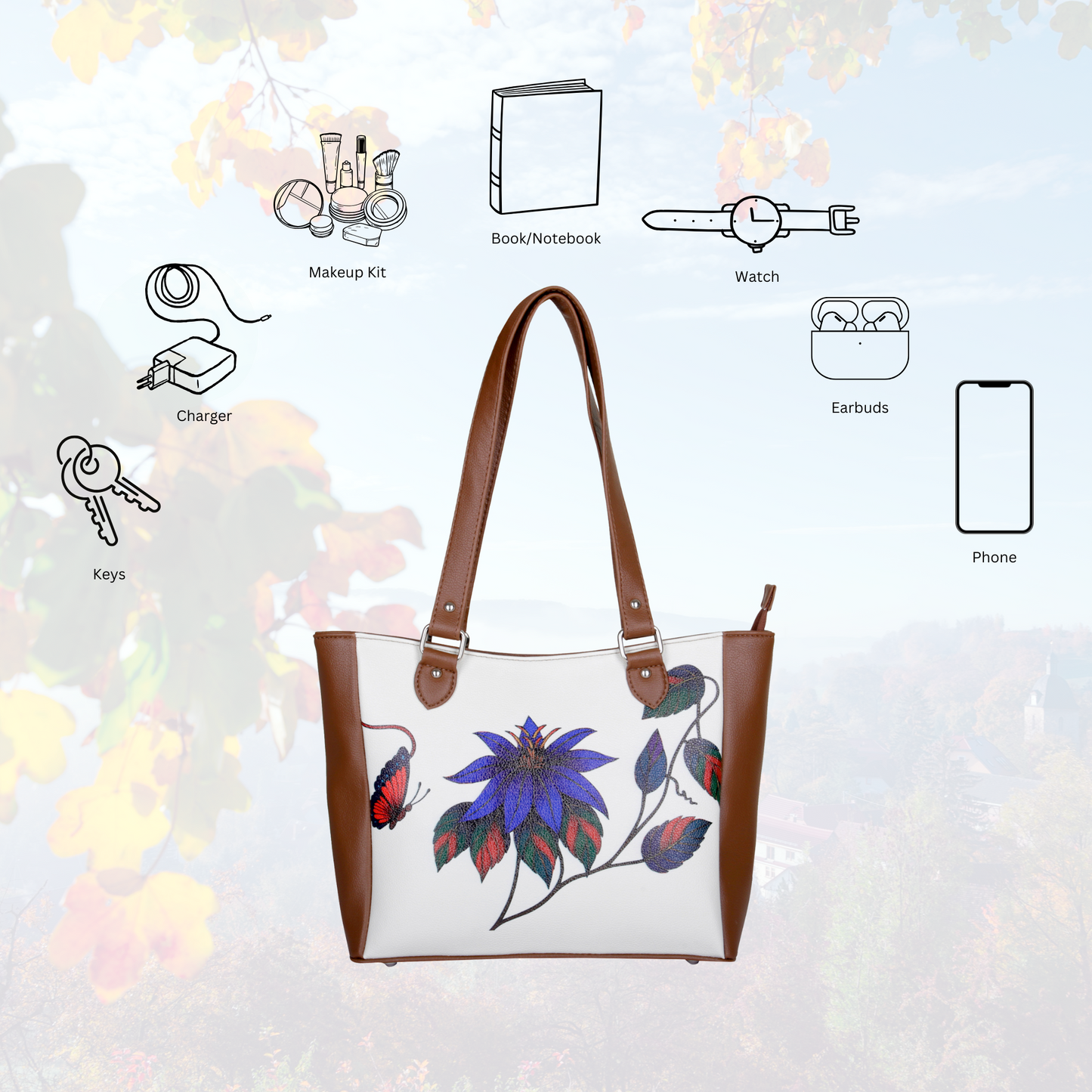 Floral Wholesale Hand Printed Vegan Leather Shoulder Tote Bag– Handbag, Top Handle Purse for Women – Ideal for Office, Travel & Everyday Use