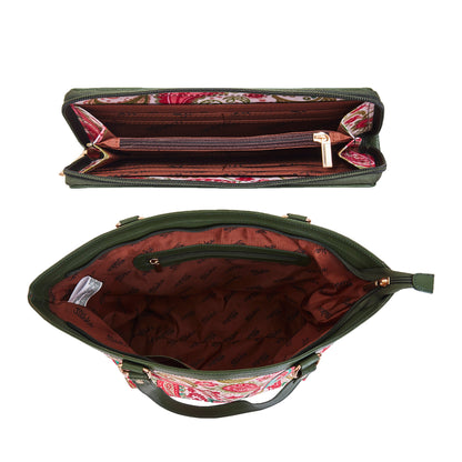 Wholesale Women's Paisley Tote Bag & Wristlet Wallet - Fabric with Leather Trim