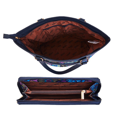 Wholesale Women's Botanical Tote Bag & Wristlet Wallet - Fabric with Leather Trim