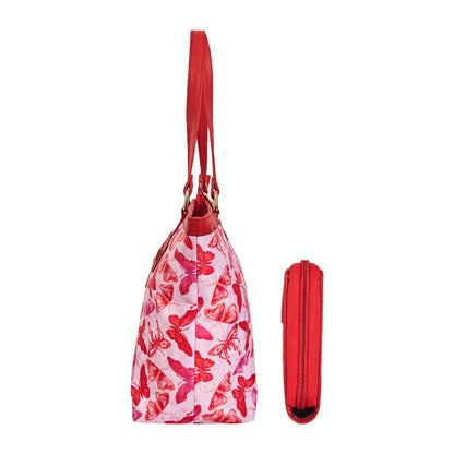 Wholesale Women's Butterfly Tote Bag & Wristlet Wallet - Fabric with Leather Trim