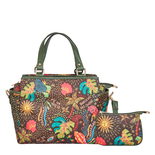 Wholesale Women Coastal Satchel Bag Coin Pouch Combo - Fabric with Leather Trim