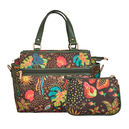 Wholesale Women Coastal Satchel Bag Coin Pouch Combo - Fabric with Leather Trim