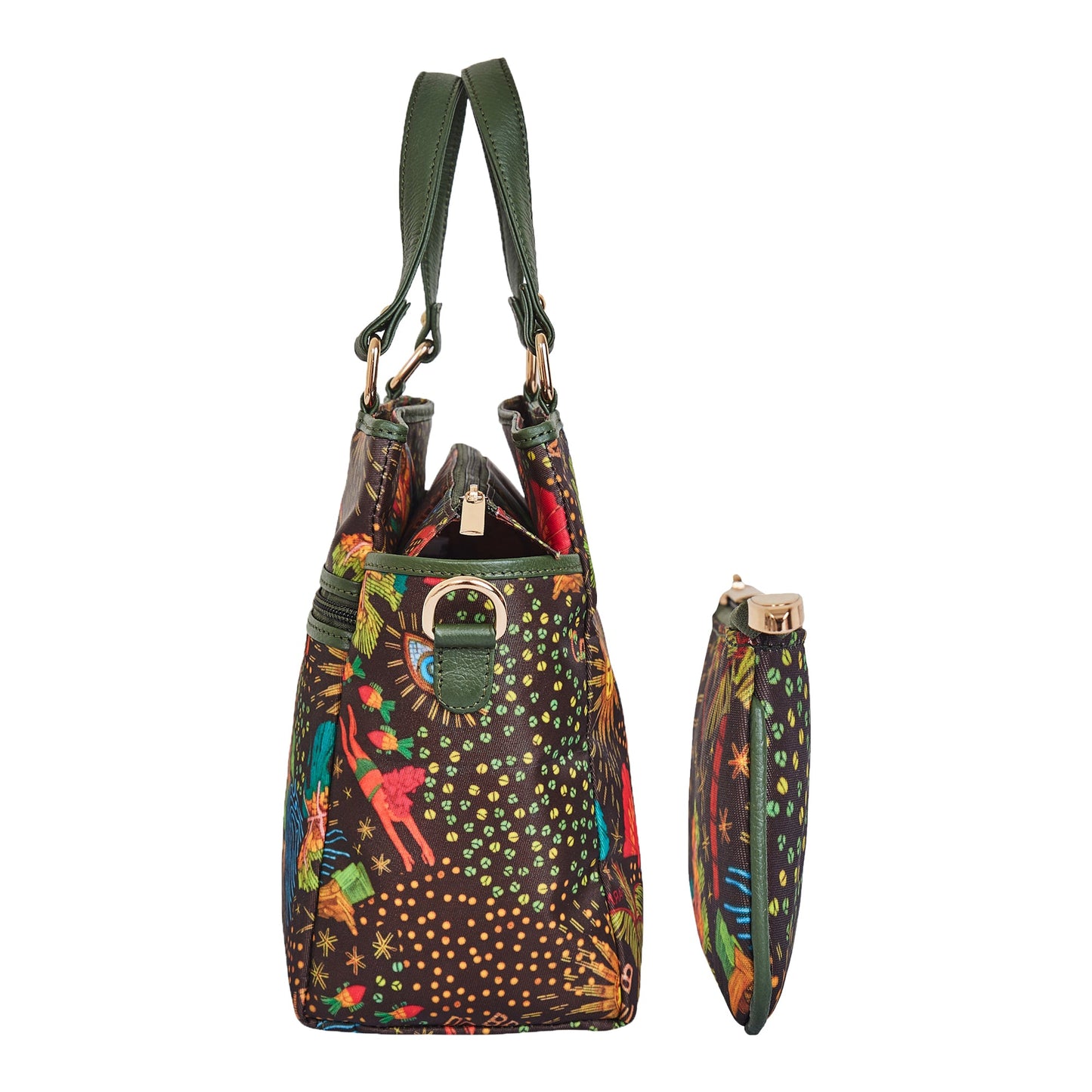 Wholesale Women Coastal Satchel Bag Coin Pouch Combo - Fabric with Leather Trim