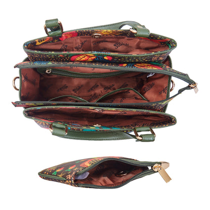 Wholesale Women Coastal Satchel Bag Coin Pouch Combo - Fabric with Leather Trim