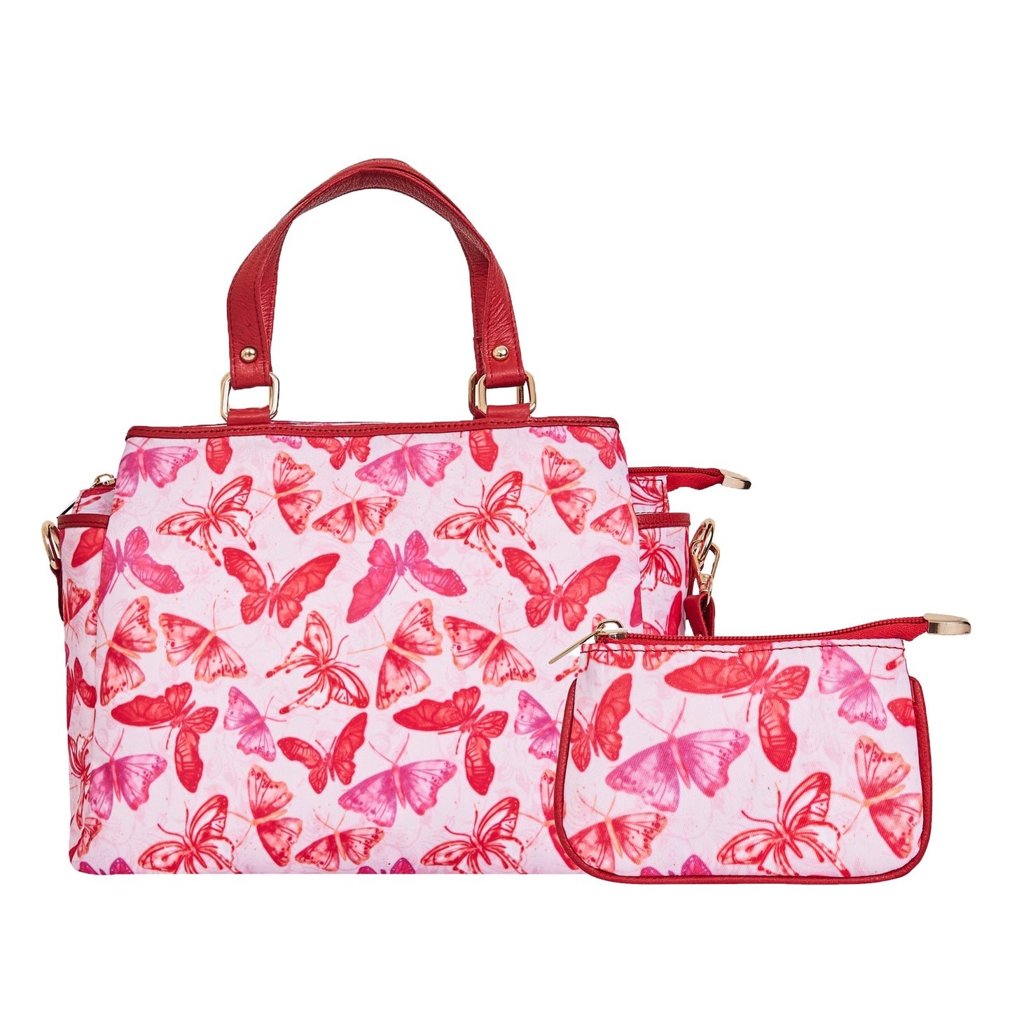 Wholesale Women Butterfly Satchel Bag Coin Pouch - Fabric with Leather Trim