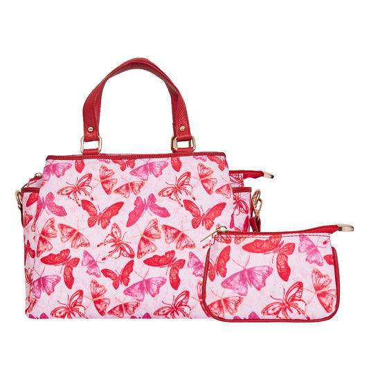 Wholesale Women Butterfly Satchel Bag Coin Pouch - Fabric with Leather Trim