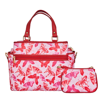 Wholesale Women Butterfly Satchel Bag Coin Pouch - Fabric with Leather Trim