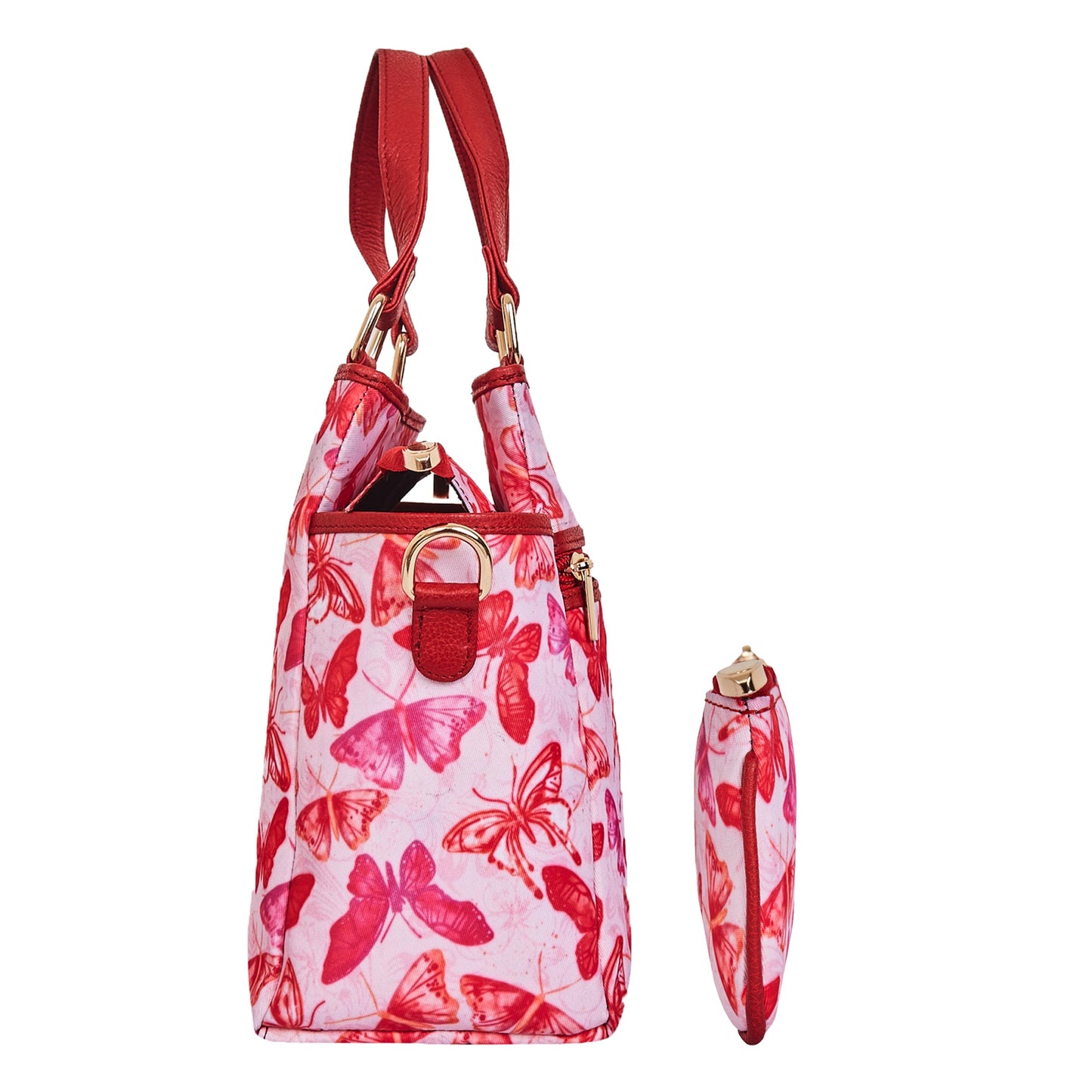 Wholesale Women Butterfly Satchel Bag Coin Pouch - Fabric with Leather Trim