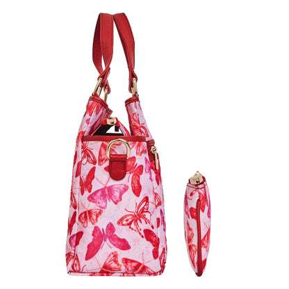 Wholesale Women Butterfly Satchel Bag Coin Pouch - Fabric with Leather Trim