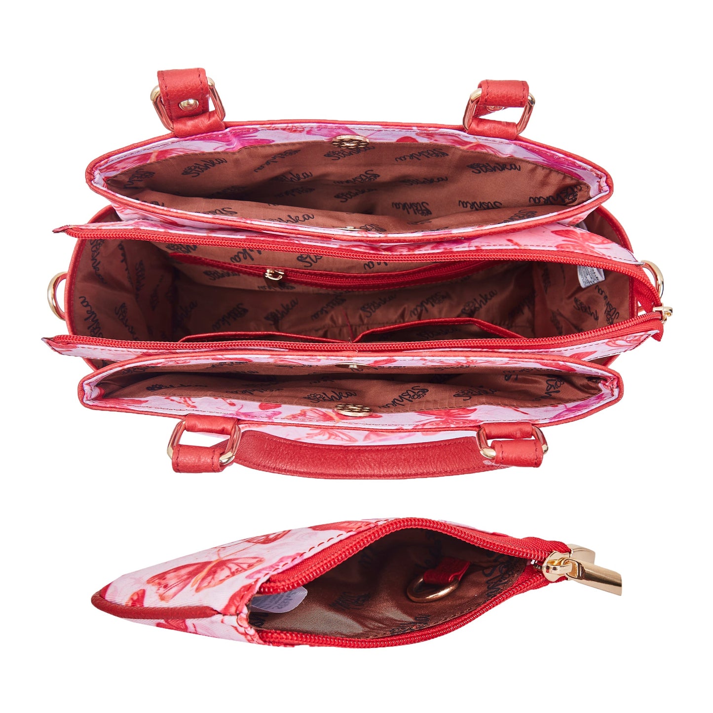 Wholesale Women Butterfly Satchel Bag Coin Pouch - Fabric with Leather Trim