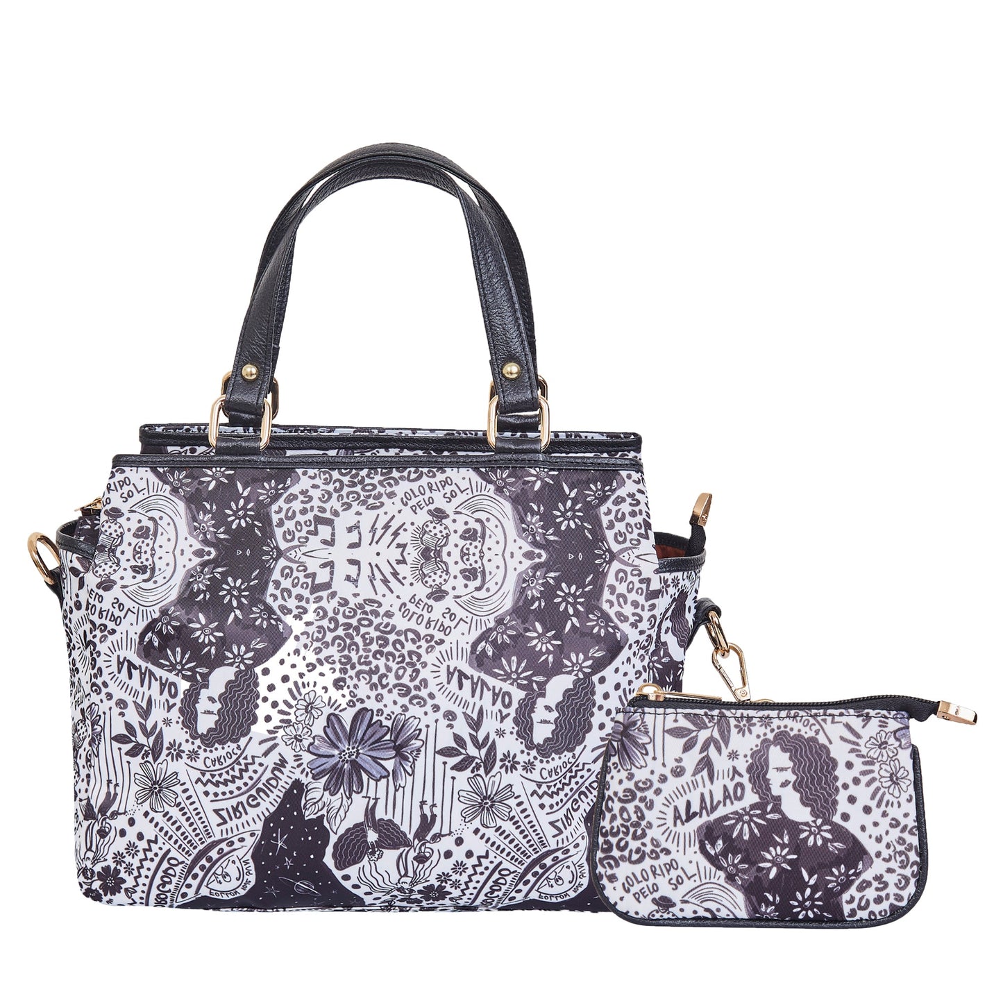 Wholesale Women's Monochrome Satchel Bag Coin Pouch -Fabric with Leather Trim