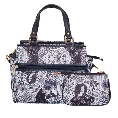 Wholesale Women's Monochrome Satchel Bag Coin Pouch -Fabric with Leather Trim