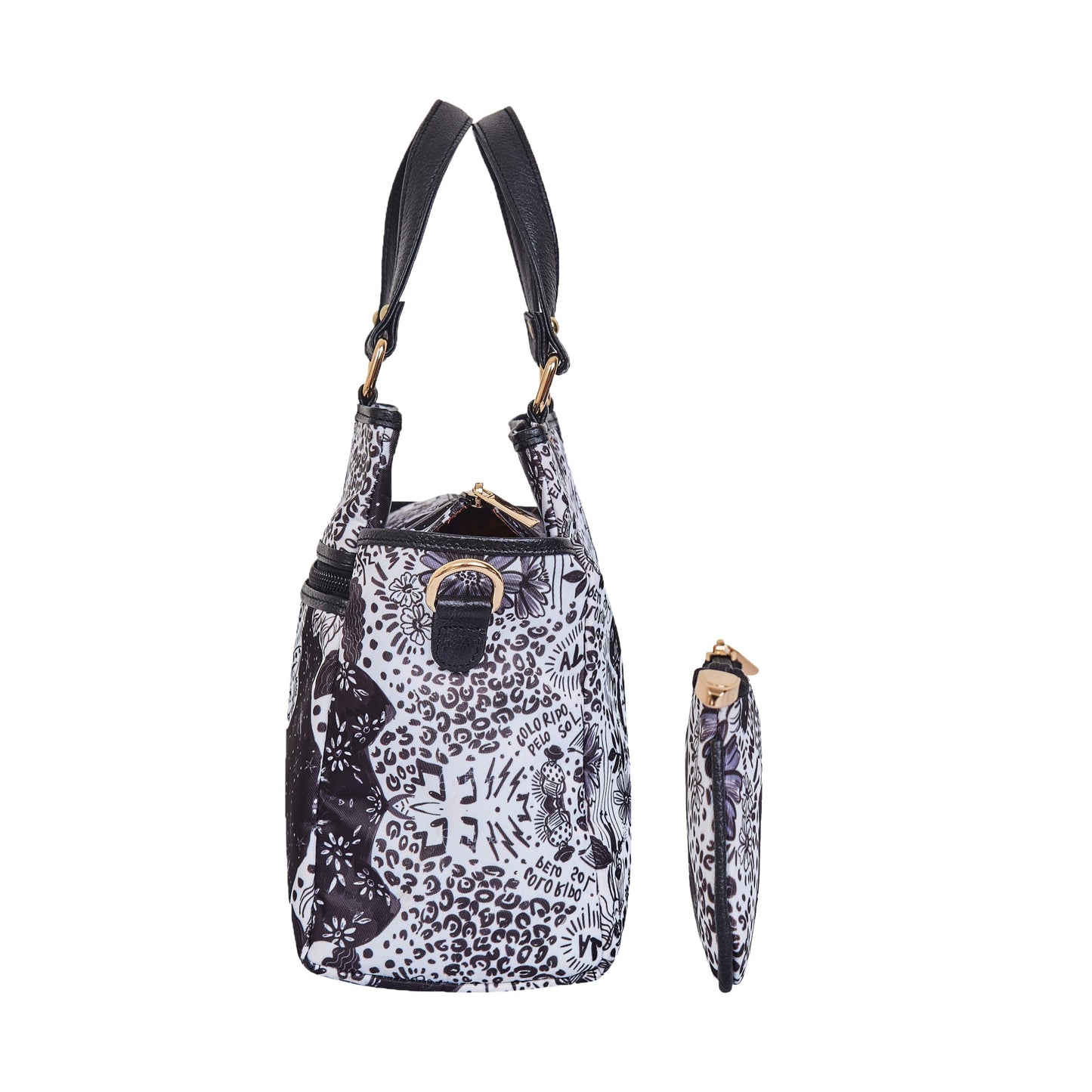 Wholesale Women's Monochrome Satchel Bag Coin Pouch -Fabric with Leather Trim