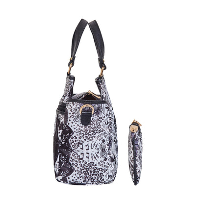 Wholesale Women's Monochrome Satchel Bag Coin Pouch -Fabric with Leather Trim