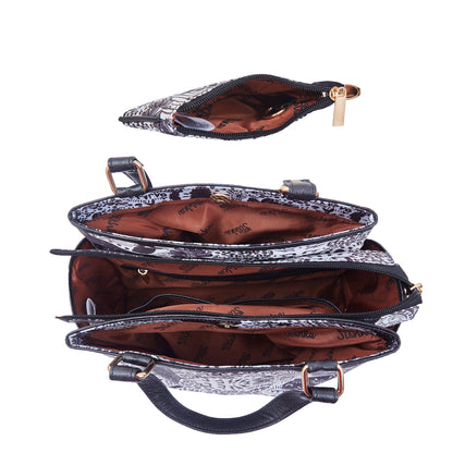 Wholesale Women's Monochrome Satchel Bag Coin Pouch -Fabric with Leather Trim