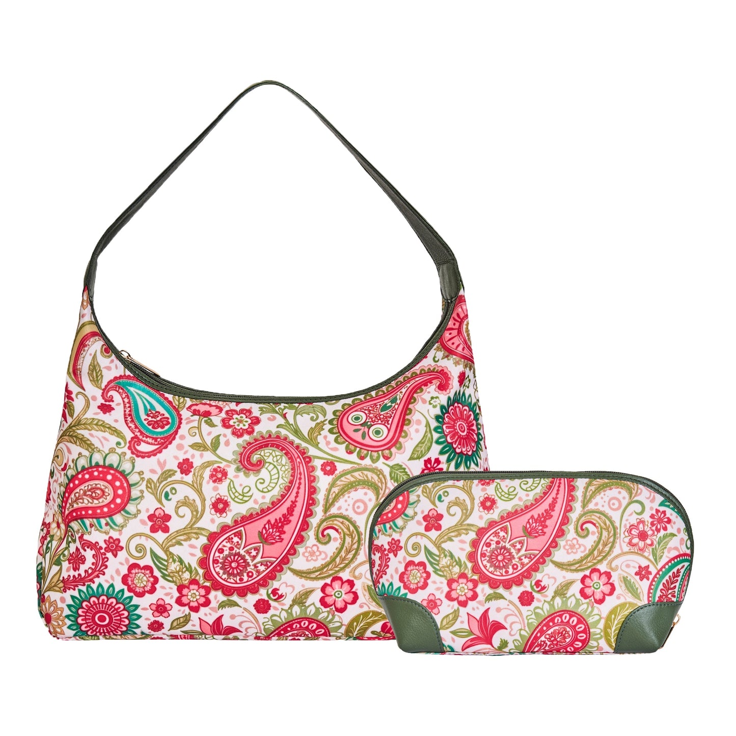 Wholesale Paisley Hobo & Cosmetic Bag Combo - Fabric with Leather Trim for Women