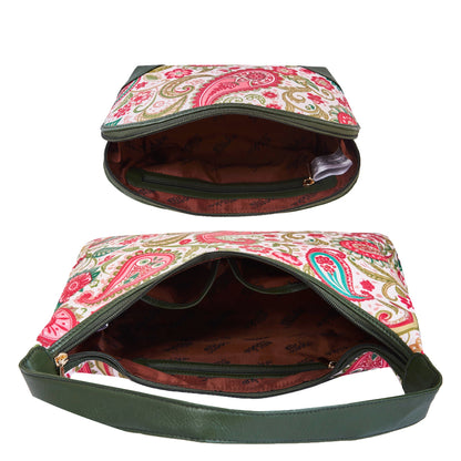 Wholesale Paisley Hobo & Cosmetic Bag Combo - Fabric with Leather Trim for Women
