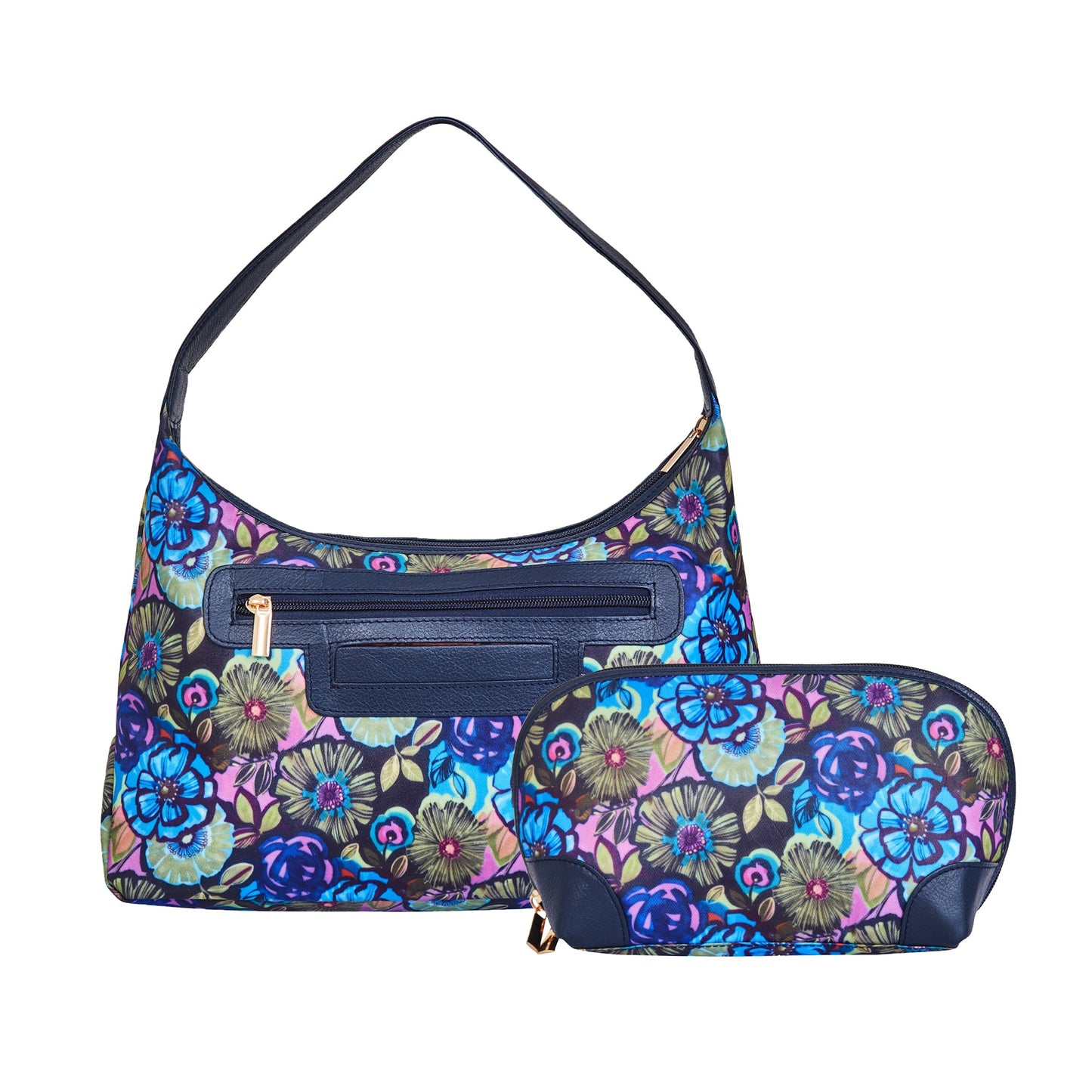 Wholesale Botanical Hobo & Cosmetic Bag Combo - Fabric with Leather Trim for Women