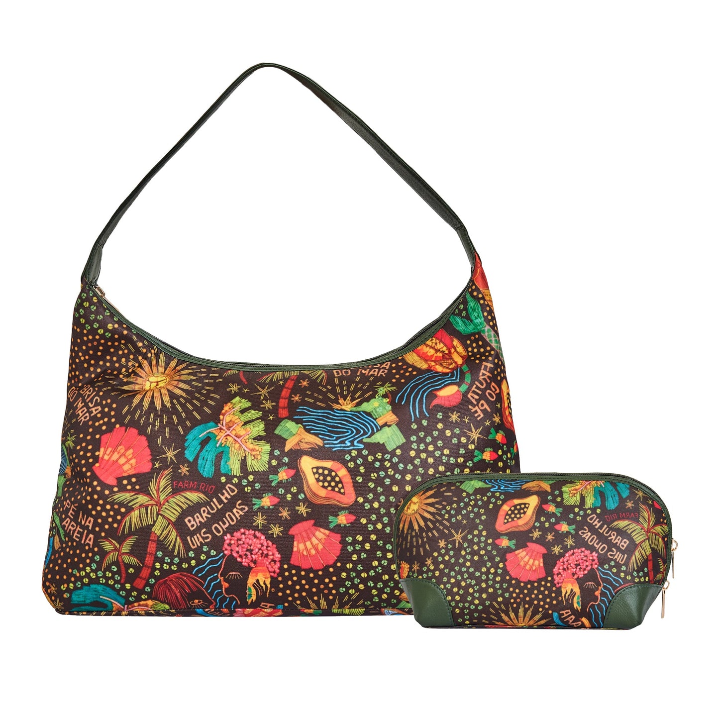 Wholesale Women Hobo & Cosmetic Bag Combo -Fabric with Leather Trim