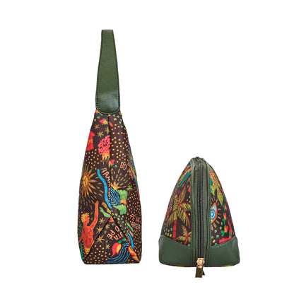 Wholesale Women Hobo & Cosmetic Bag Combo -Fabric with Leather Trim