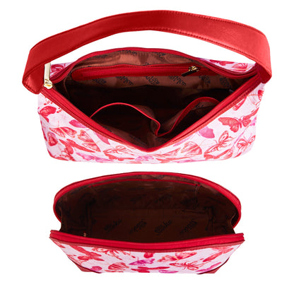 Wholesale Women Butterfly  Hobo & Cosmetic Bag Combo - Fabric with Leather Trim
