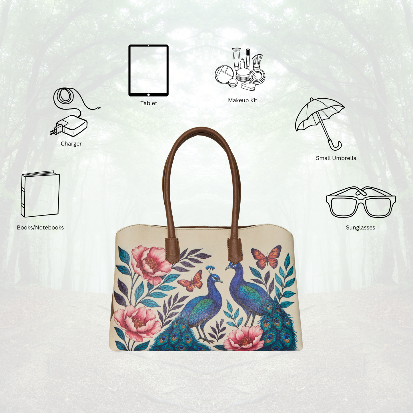 Women’s Peacock Hand Printed Vegan Leather Wholesale Carryall Tote – Stylish Shoulder & Top Handle Bag for Everyday Use