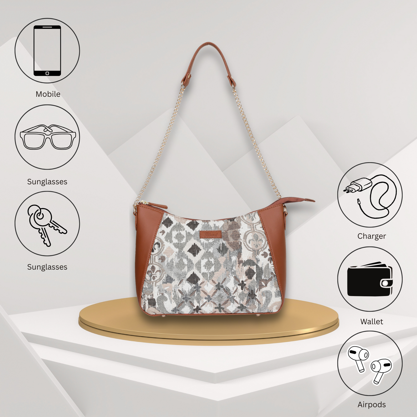 Women’s Abstract Tapestry Hobo Shoulder Bag – Vegan Leather Sling & Satchel Purse with Chain Strap & Top Handle for Work & Travel