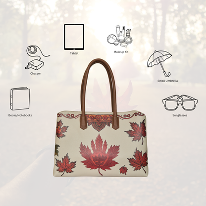 Maple Leaf Hand Printed Vegan Leather  Wholesale Carryall for Women – Stylish Shoulder, Top Handle & Handbag for Ladies – Office, Work, Travel & Daily Use