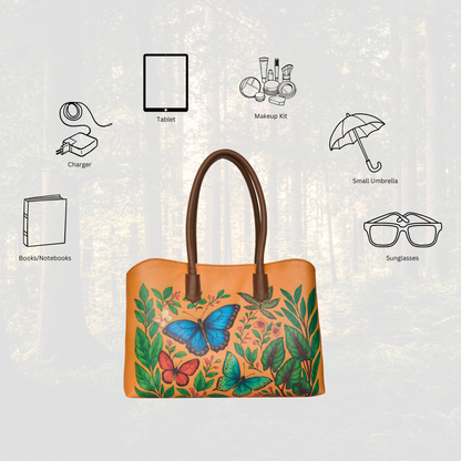 Hand Printed Butterflies Vegan Leather Wholesale Carryall Tote for Women – Stylish Shoulder, Top Handle & Handbag for Ladies – Office, Work, Travel & Daily Use