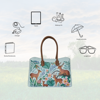 Vegan Leather Deers Hand Printed Wholesale Carryall Tote for Women – Stylish Shoulder, Top Handle & Handbag for Ladies – Office, Work, Travel & Daily Use