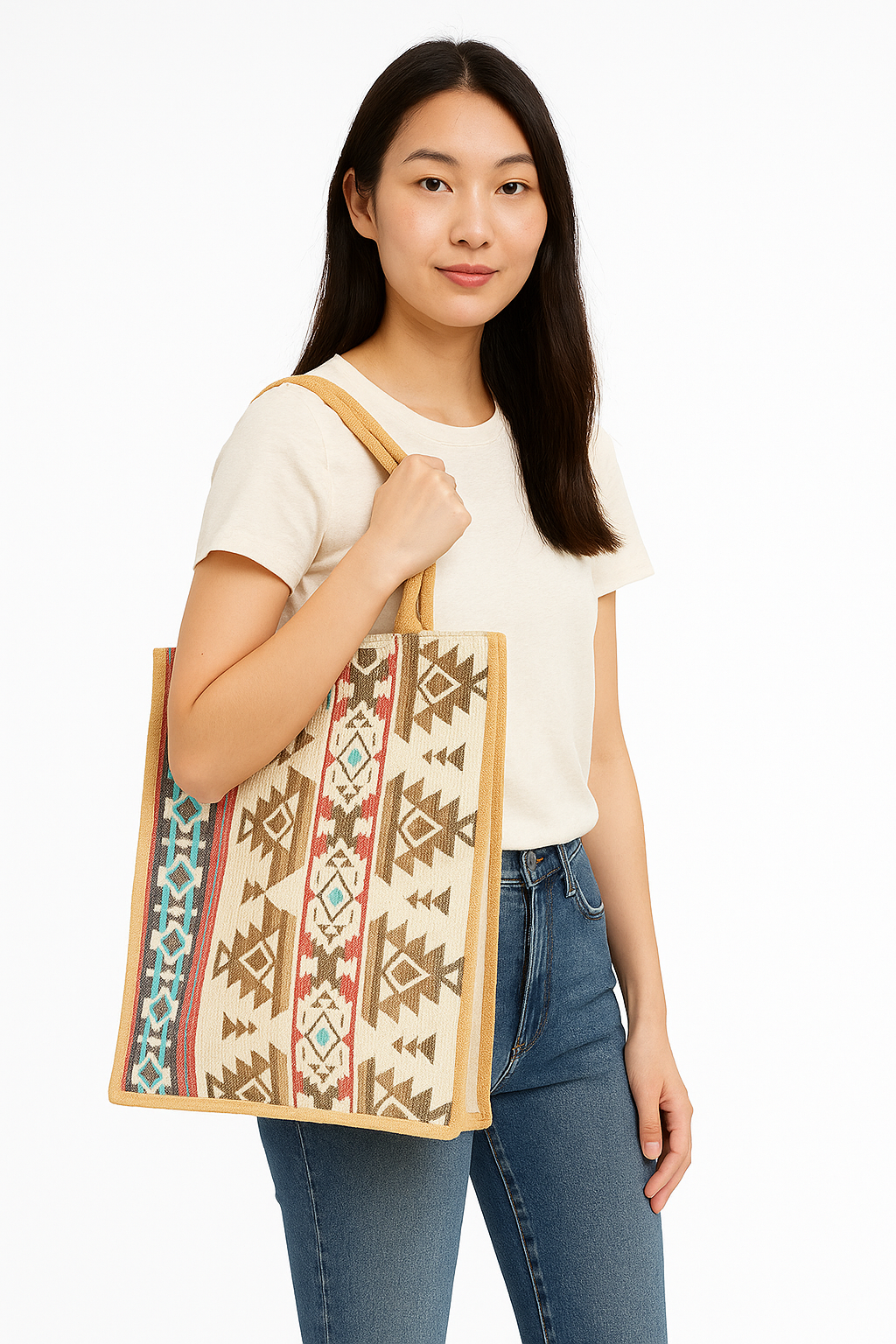 Wholesale Reusable Jute with Jacquard fabric Shopping Tote Bag Combo