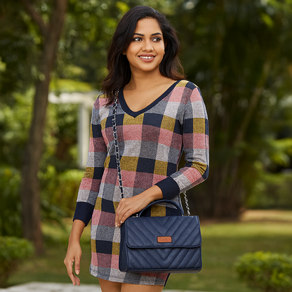 Blue Quilted Vegan Leather Wholesale Sling Bags – Women’s Chain Strap Shoulder Purse