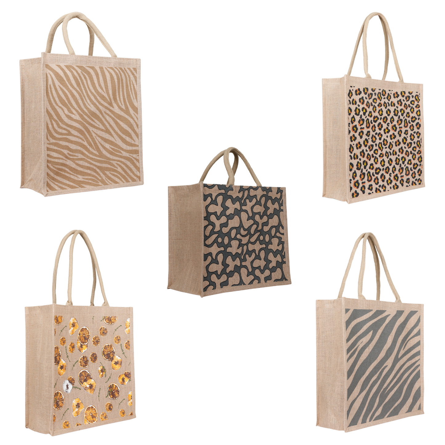 Printed Burlap Jute Tote Bags Combo Pack for Gifting & Shopping – Wholesale Supply