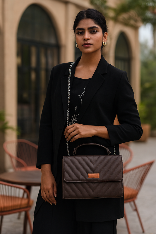 Brown Quilted Wholesale Shoulder Sling Bag – Elegant Women’s Handbag with Chain Strap