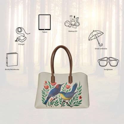 Vegan Leather Floral Bird Hand Printed Carryall Tote for Women – Wholesale Stylish Shoulder, Top Handle & Handbag – Office, Work, Travel & Daily Use