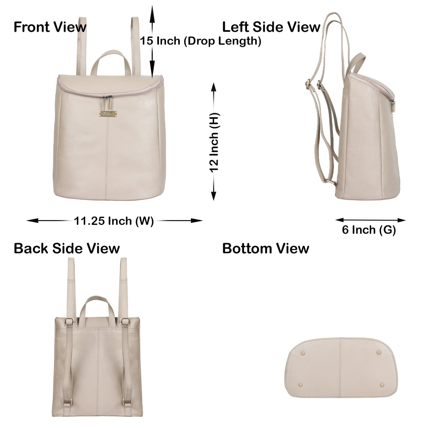 Wholesale Women's Taupe Genuine Leather Backpack Purse - Daypack For Travel, Daily Use and Work