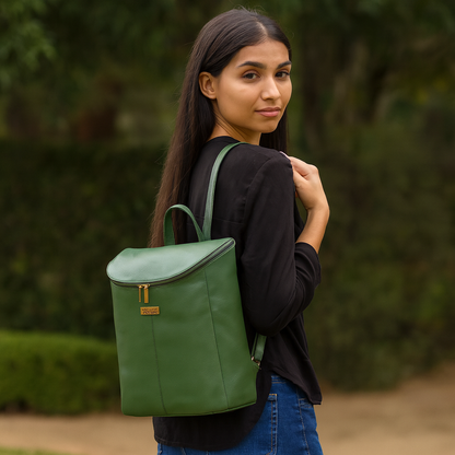 Wholesale Women's Olive Genuine Leather Backpack Purse | Shoulder Daypack for Work
