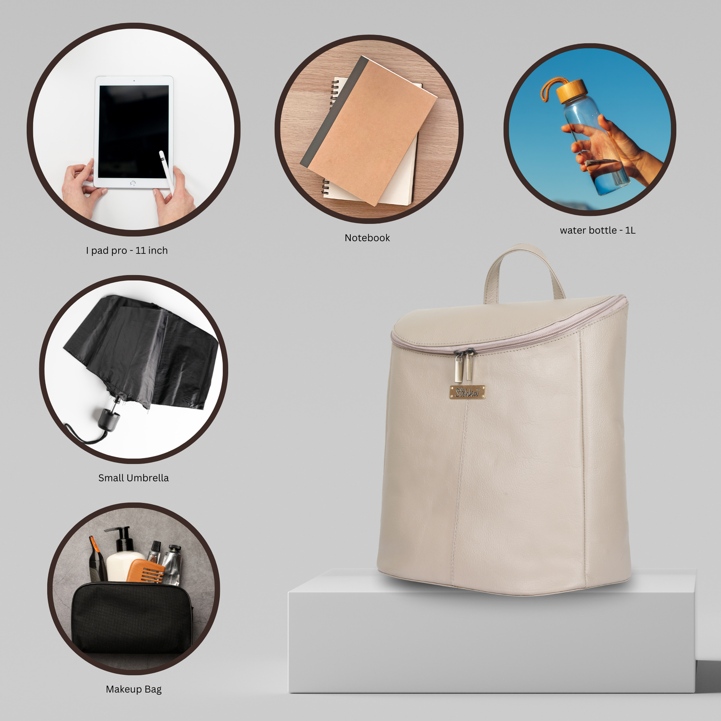 Wholesale Women's Taupe Genuine Leather Backpack Purse - Daypack For Travel, Daily Use and Work