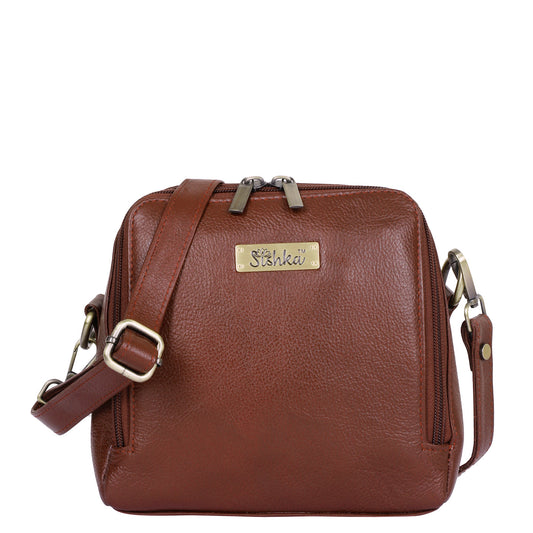 Wholesale Women's Brown Genuine Leather Crossbody Sling Bag