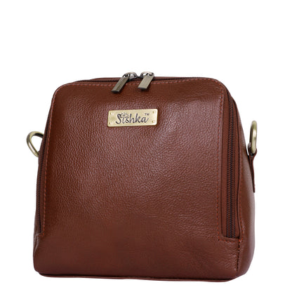 Wholesale Women's Brown Genuine Leather Crossbody Sling Bag