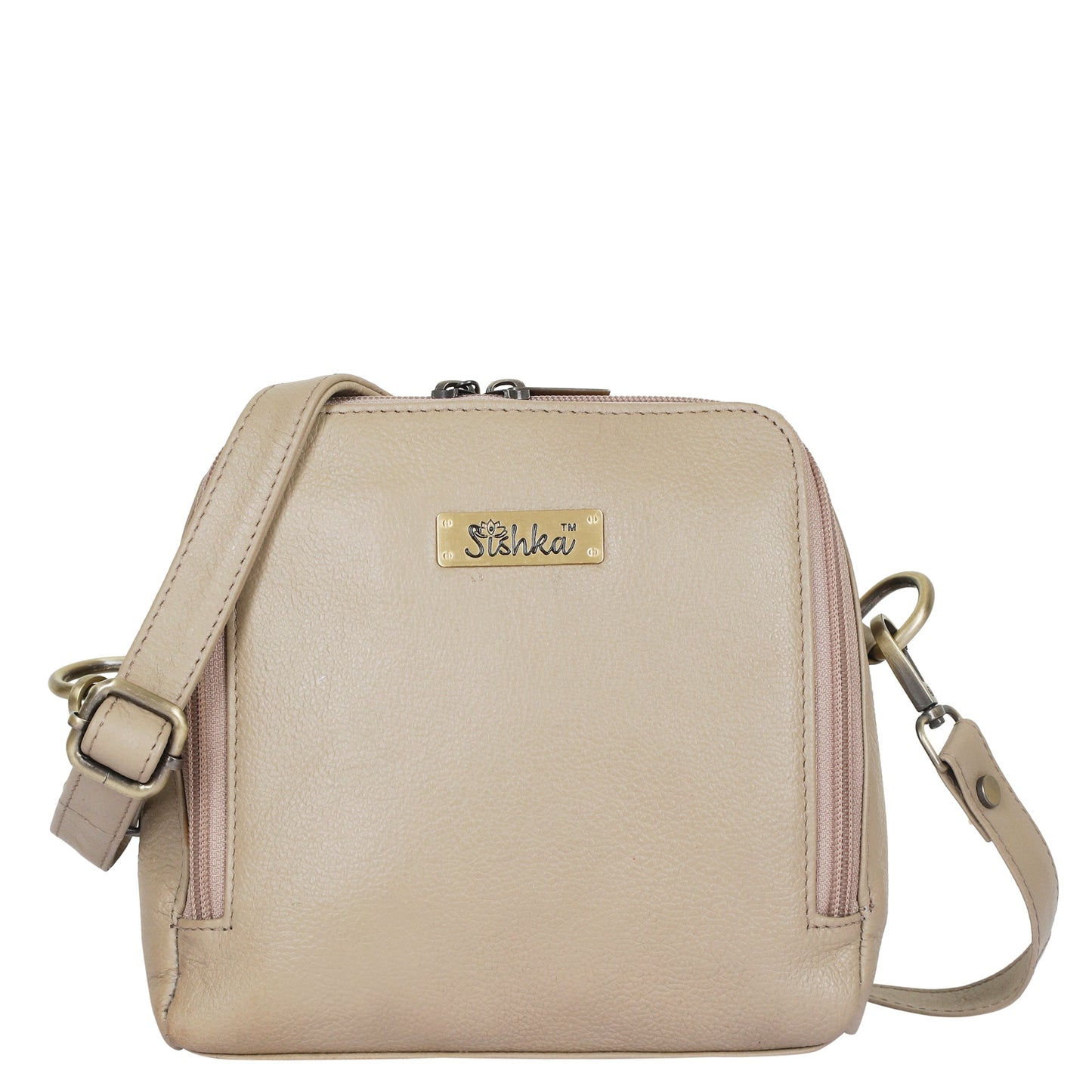 Wholesale Women Taupe Genuine Leather Crossbody Sling Bag