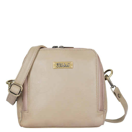 Wholesale Women Taupe Genuine Leather Crossbody Sling Bag