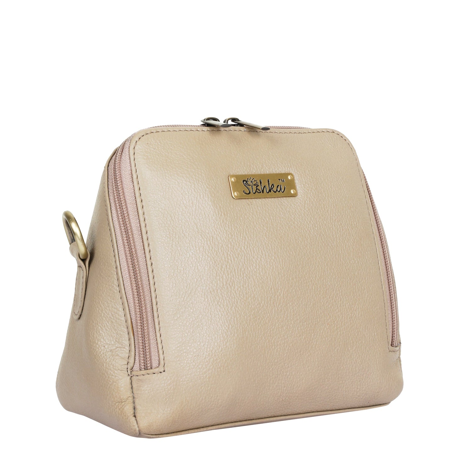 Wholesale Women Taupe Genuine Leather Crossbody Sling Bag
