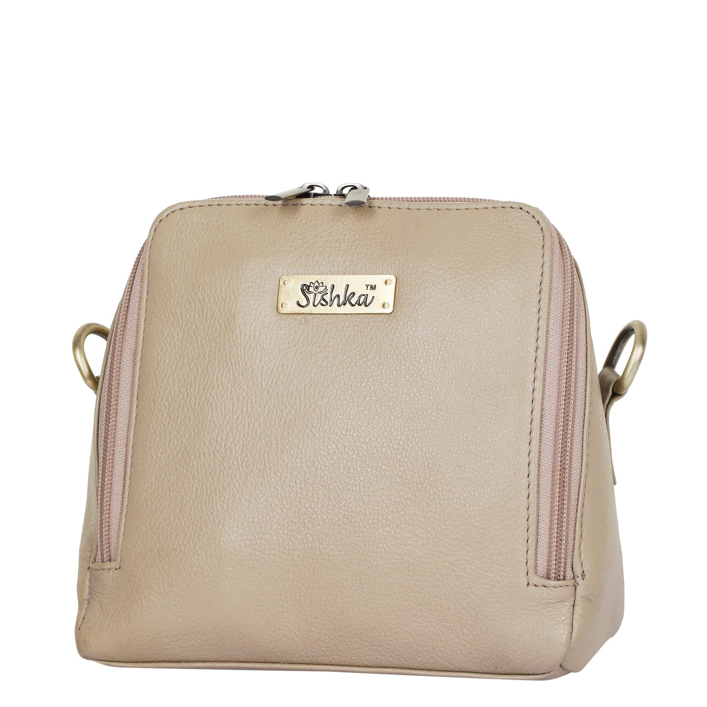 Wholesale Women Taupe Genuine Leather Crossbody Sling Bag