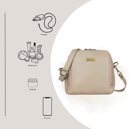 Wholesale Women Taupe Genuine Leather Crossbody Sling Bag