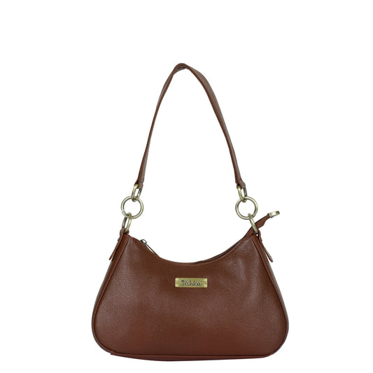 Brown Genuine Leather Half Moon Shoulder Bag Wholesale for Women – Tote Purse
